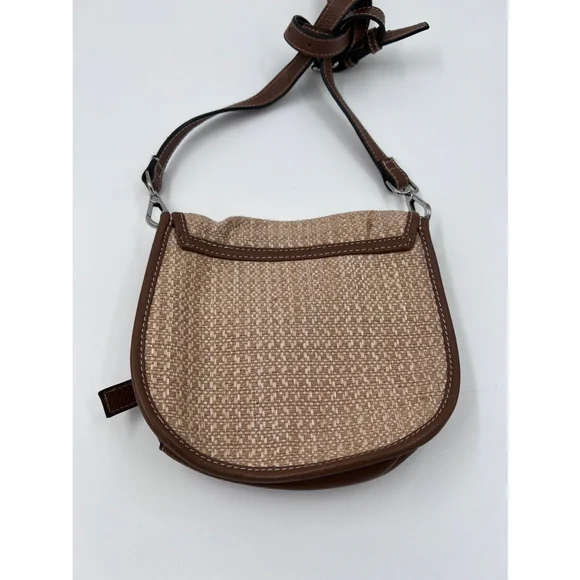 J.Jill Women's Brown Beige Jute Genuine Leather Crossbody Shoulder Bag NWOT New - Picture 3 of 5